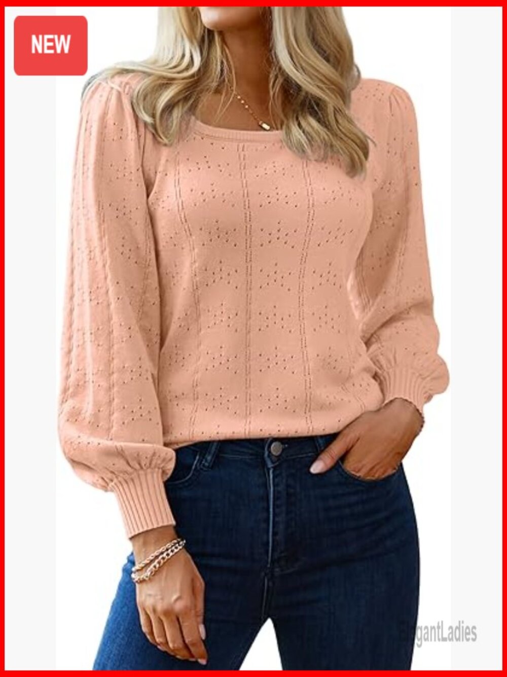 Puff Sleeve Square Neck Tunic Pullover Sweater Women Trendy Casual Knit Top